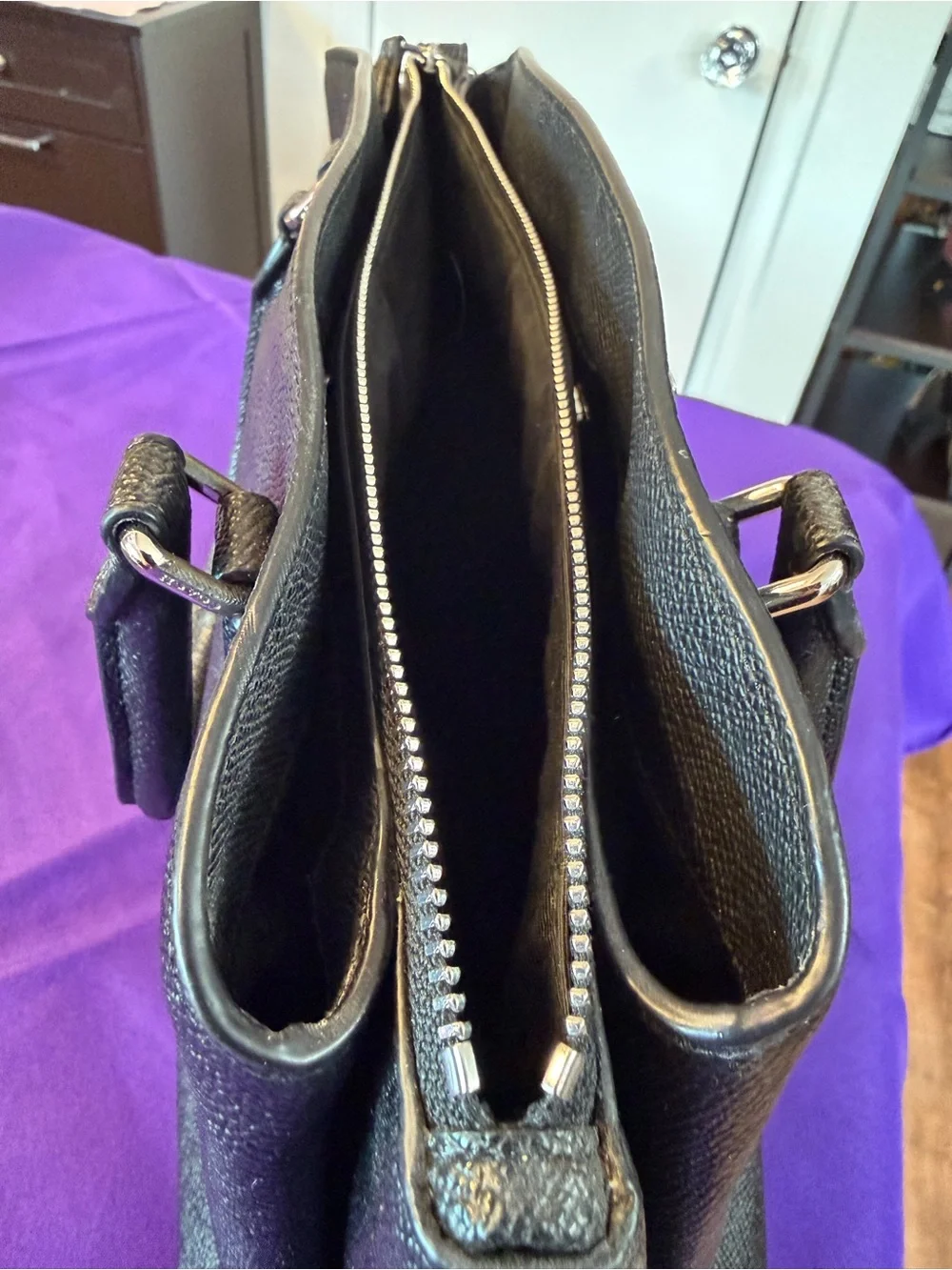 Coach Black Leather Satchel with Silver Hardware